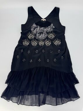 Sundance Black Mini Dress with Silver Embroidery Silk Size Medium